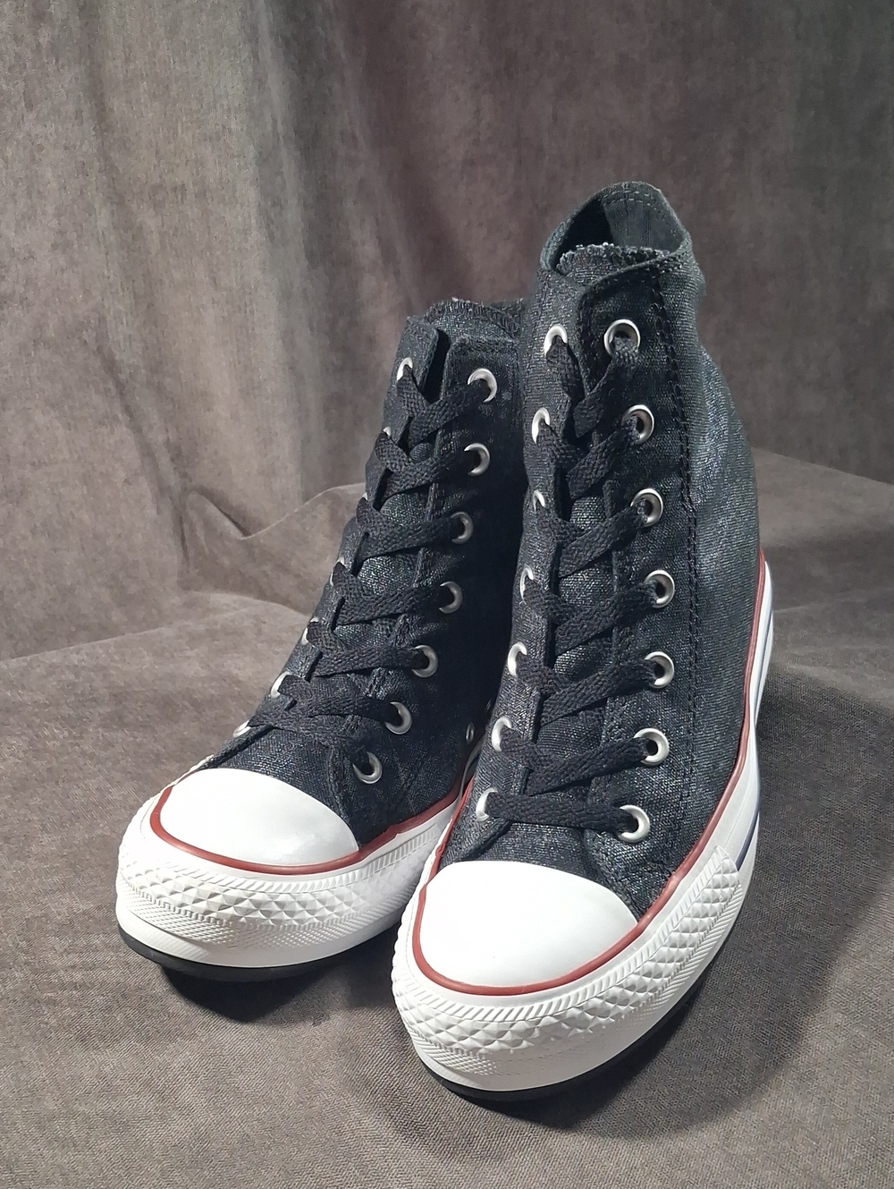 Converse Chuck Taylor All Star Black Denim Lux Mid Wedge Sneakers VG- US 9